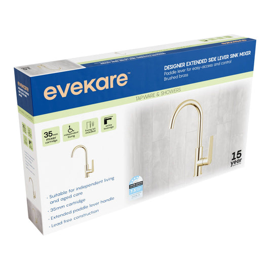 Evekare 35mm Brushed Brass Designer Extended Side Lever Sink Mixer