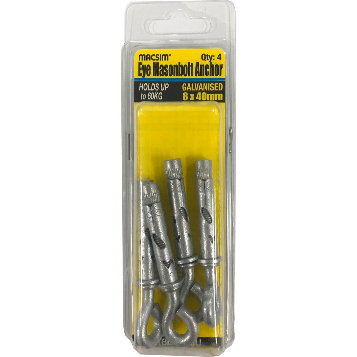 Macsim Eye Bolt Sleeve Anchor - 8 x 40mm - Galvanised - 4 Pack