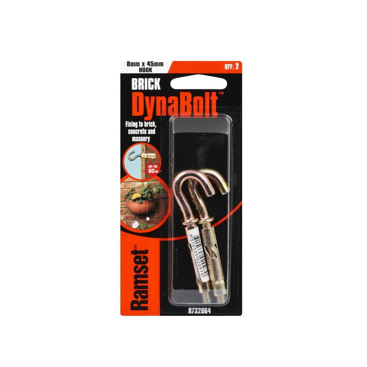 Ramset DynaBolt Plus Hook - 8 x 45mm - 2 Pack