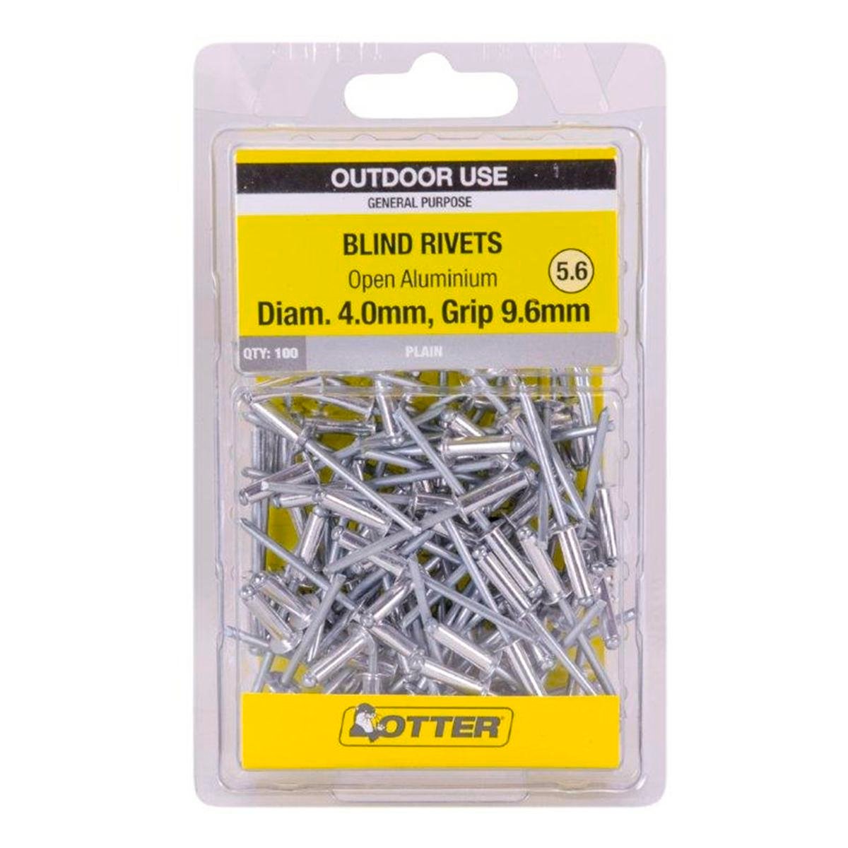 Otter Open Aluminium Blind Rivets 4 0 x 9 6mm 100 Pack Strong Durable