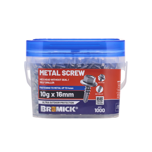 Bremick Metal Hex Screw - 10g x 16mm - B8 - 1000 Pack