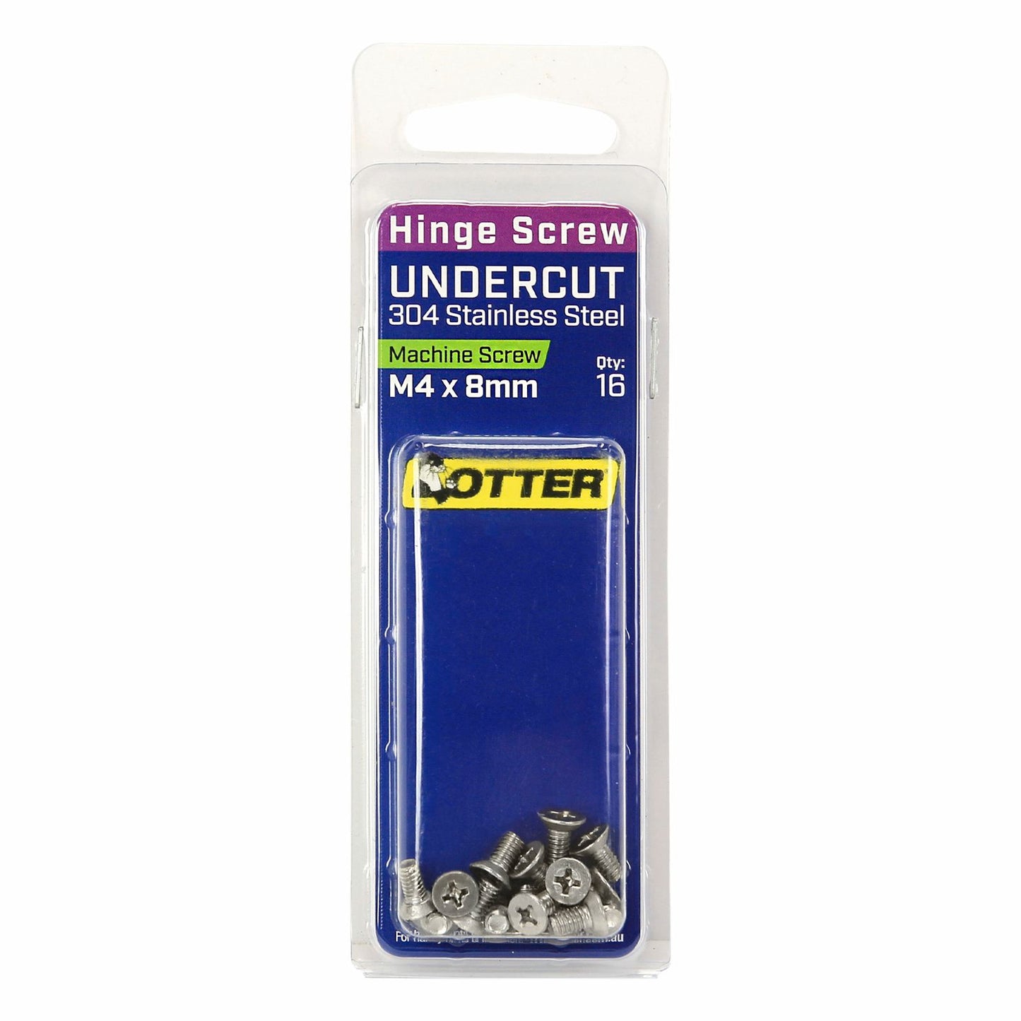 Otter Undercut Stainless Steel Hinge Screws - M4 x 8mm - 16 Pack