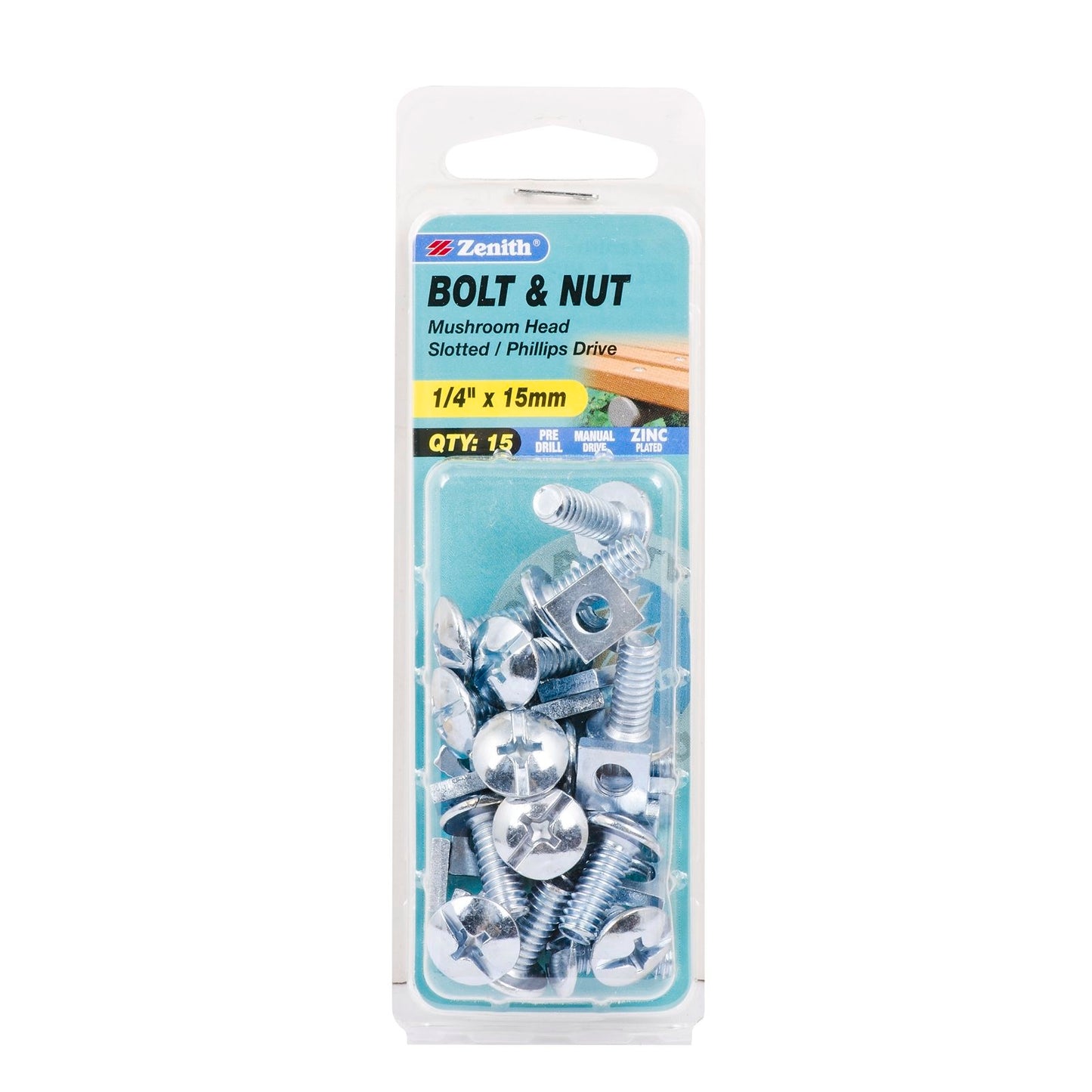 Zenith Mushroom Head Bolt - 1/4 x 15mm - 15 Pack