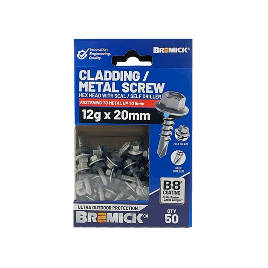 Bremick Metal Hex Screw - 12g x 20mm - B8 - 50 Pack