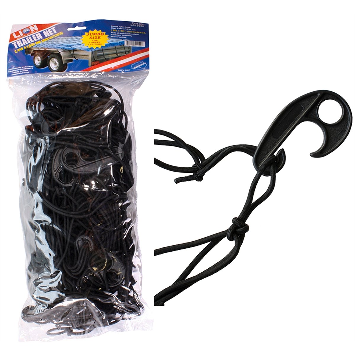 Lion Trailer Net - 8 x 6ft - Rubber - Weather Resistant - 32 Hooks