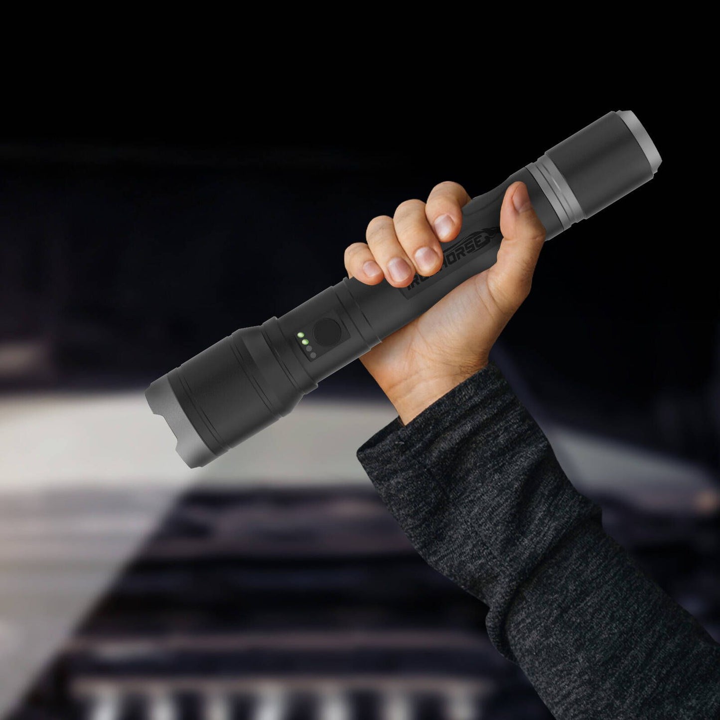 Ironhorse Premium Hybrid Dual Power Torch Flashlight - 2200lm - 300mm