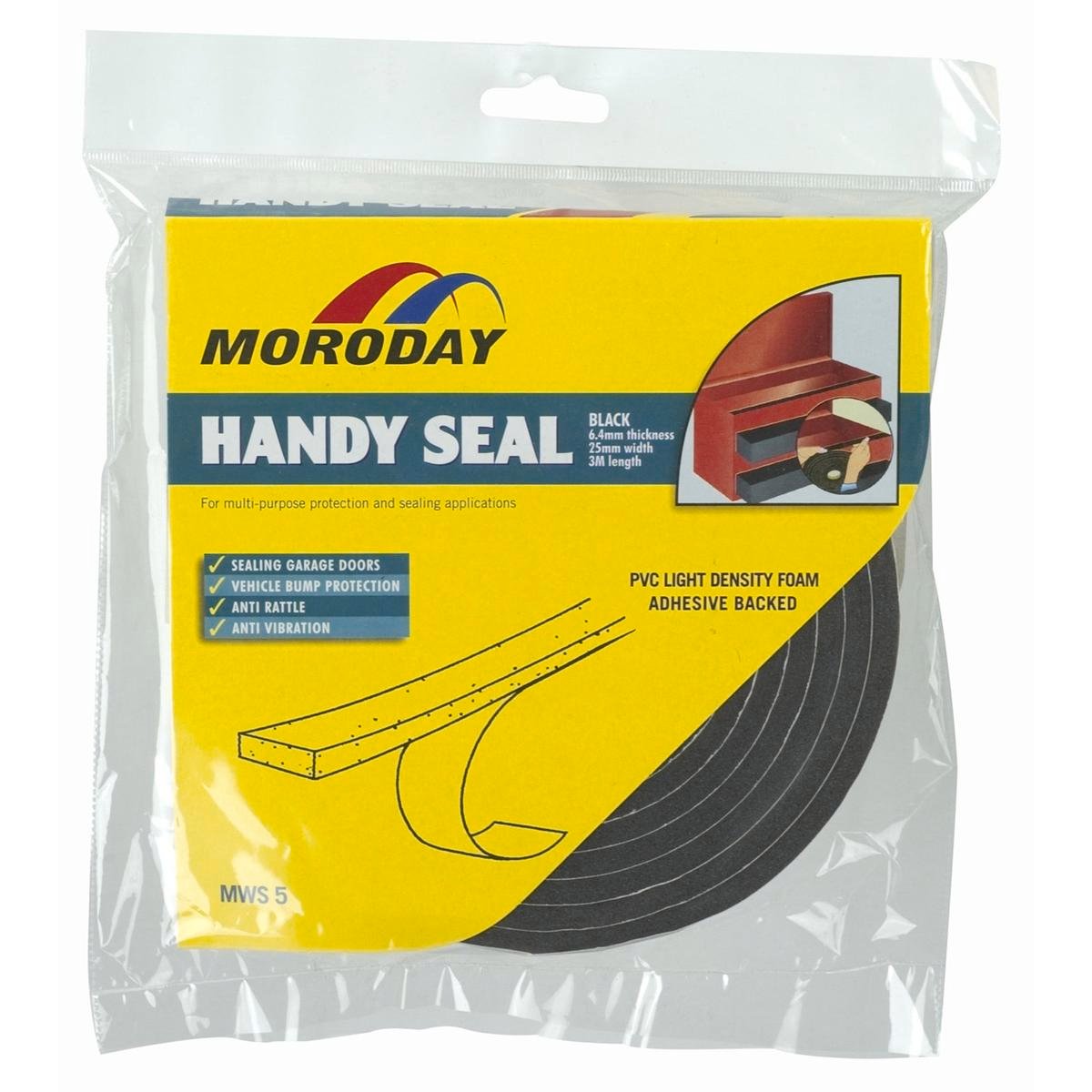 Moroday Garage Weatherseal - 6.4mm x 25mm x 3m - Closed Cell Foam - Self Adhesive
