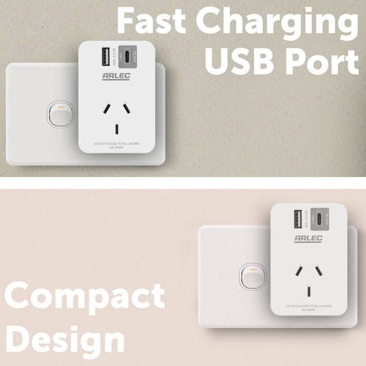 Arlec Power Adapter - 2 Port - PD20W - White