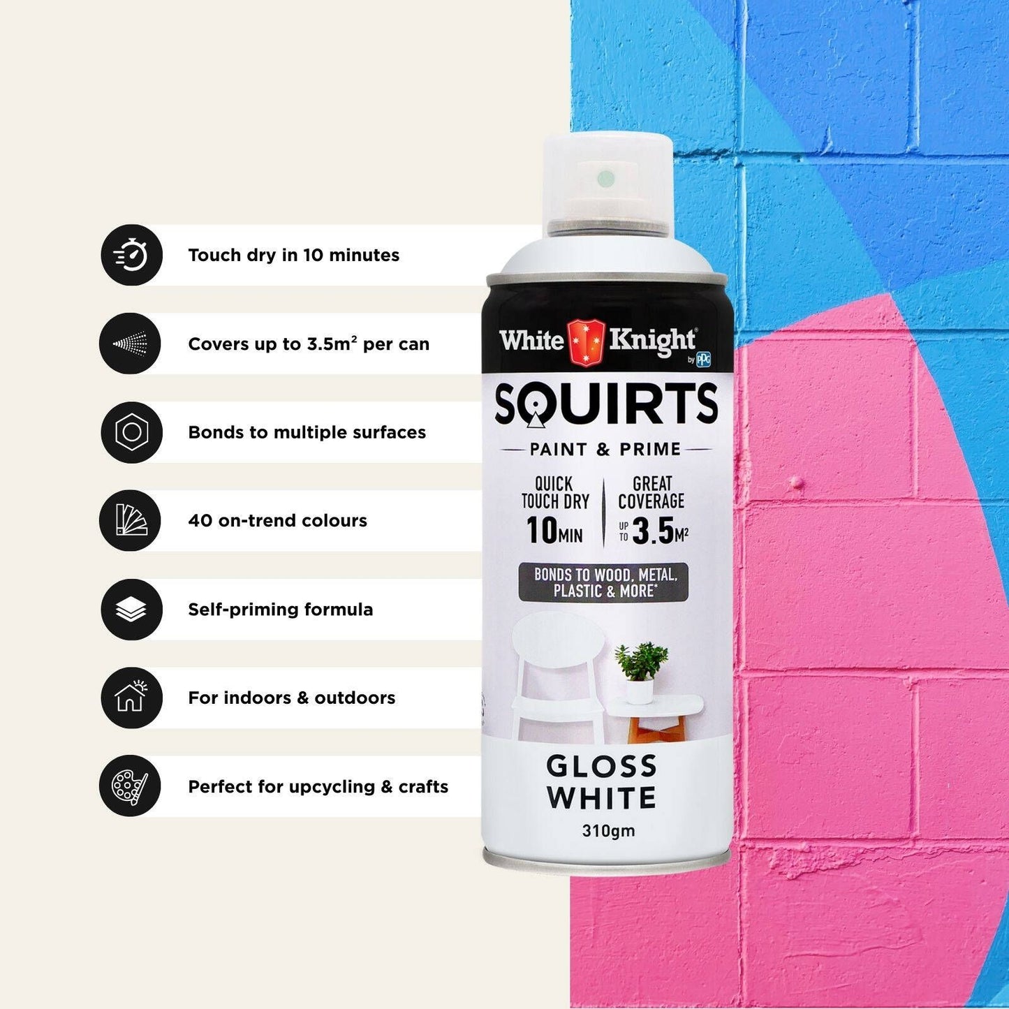 White Knight Squirts Gloss White Spray Paint - 310g