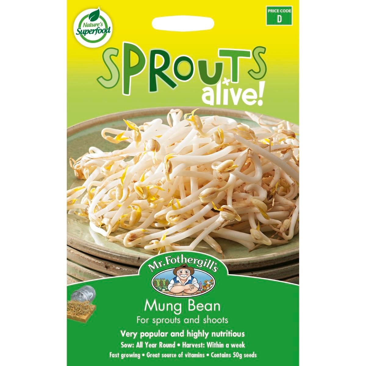 Mr Fothergill Mung Bean Sprouts - 5 Days - Seed - Edible Sprouts