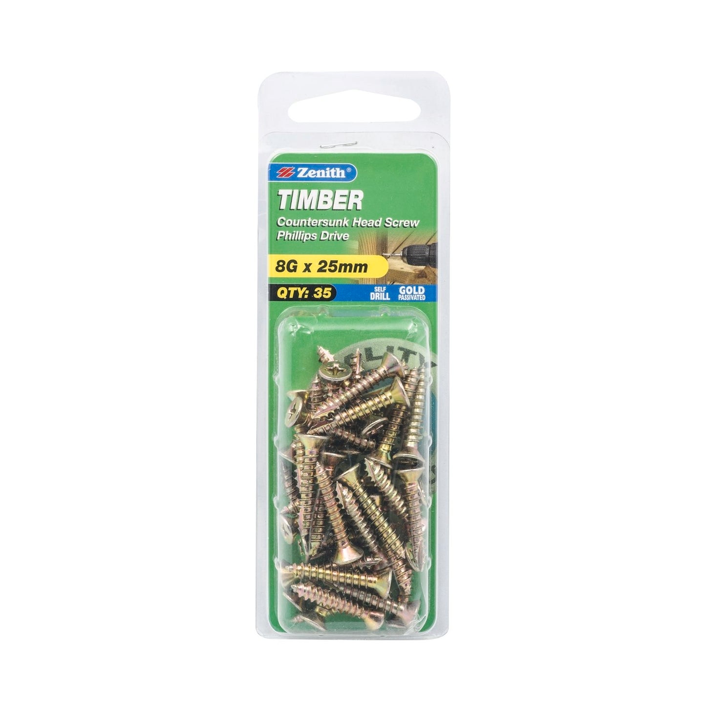 Zenith Timber Screws - 8g x 25mm - Gold - 35 Pack