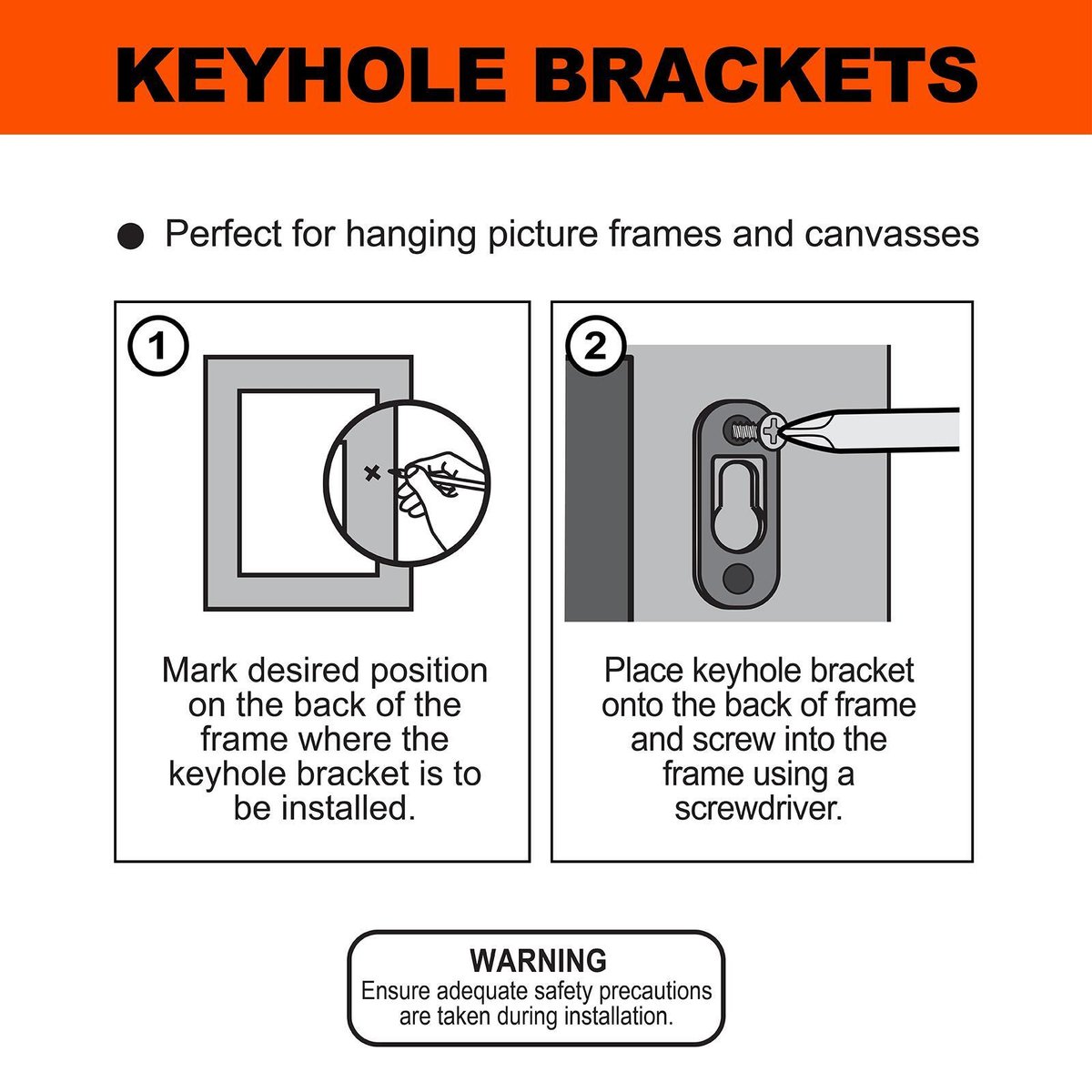 Everhang Picture Hanging Keyhole Plate - 10kg - Zinc Plated - 8 Pack