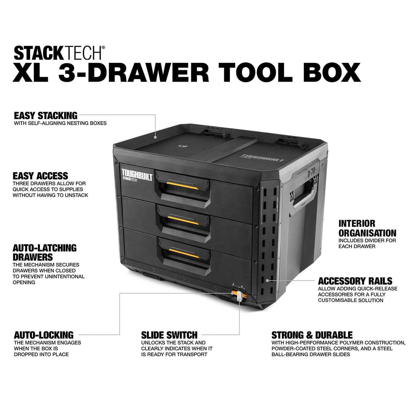 Toughbuilt Stacktech XL 3 Drawer Tool Box - 410 x 390 x 530mm