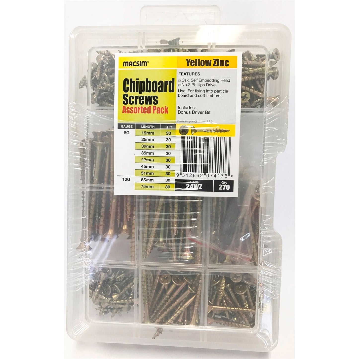 Macsim Chipboard Screw Pack - 270 Pieces