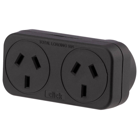 Click Double Adaptor Black 2 Pack