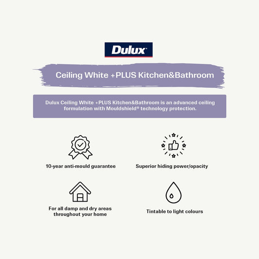 Dulux White Ceiling Plus Paint 1L Water-Based Flat Finish Mould Shield