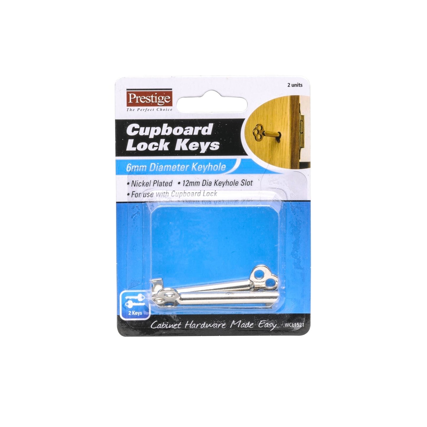 Prestige Cupboard Lock Key - 6mm - 2 Pack