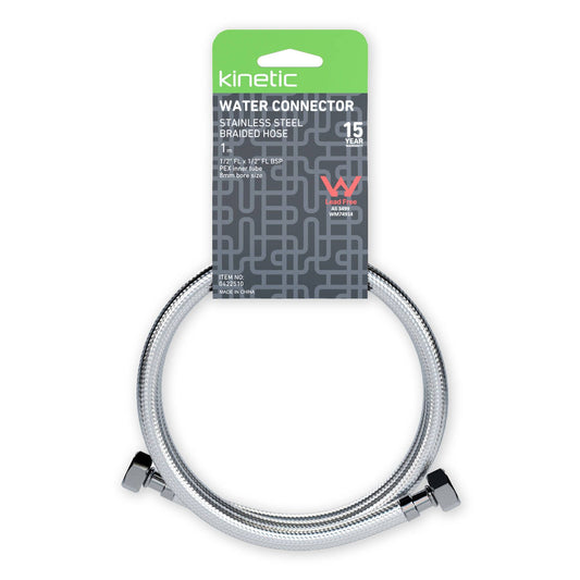 Kinetic 1000mm Stainless Steel Flexible Braided Hose Water Connector