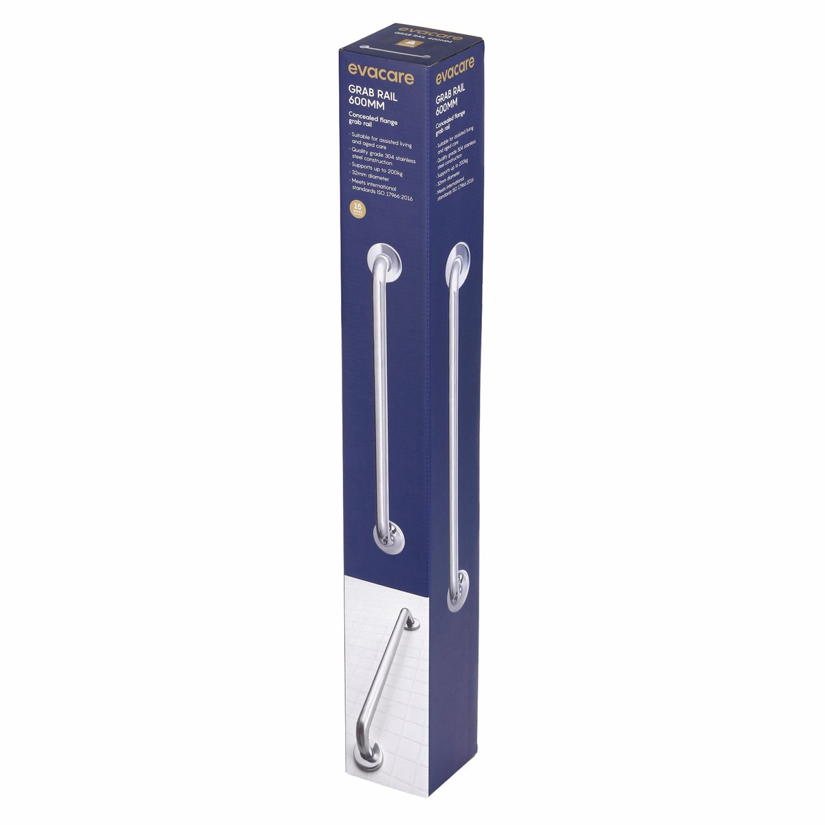 Evekare 600mm Grab Rail - Polished Stainless Steel - Supports 250kg