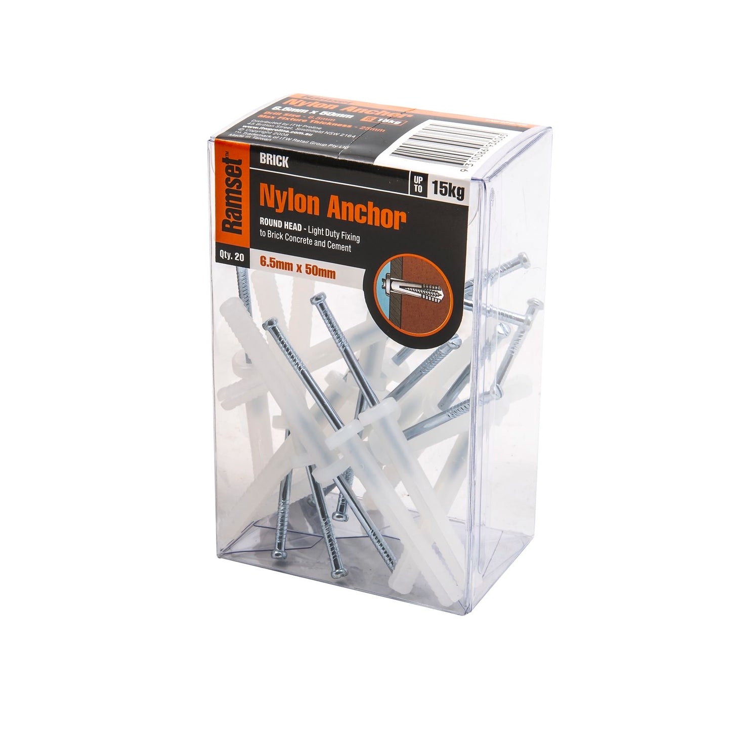 Ramset Nylon Anchor - 6.5 x 50mm - 20 Pack