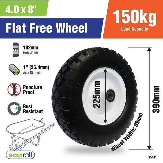 Easyroll Wheelbarrow Wheel - 400x8 - PU Foam/Steel - Puncture Proof