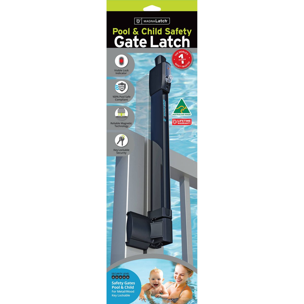 Magnalatch Pool Safety Gate Latch - 90mm - Engineered Polymer - Key Lockable