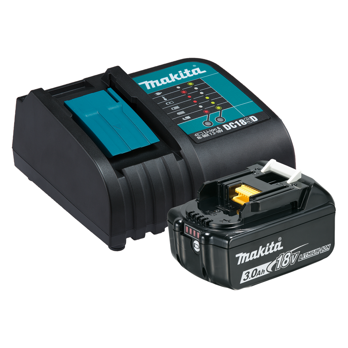 Makita Single Port Charger - 18V Lithium-Ion - 3.0Ah Battery - Fast Charge