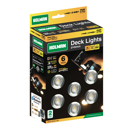 Holman 45mm Warm White Deck Light 6 Pack Stainless Steel Waterproof
