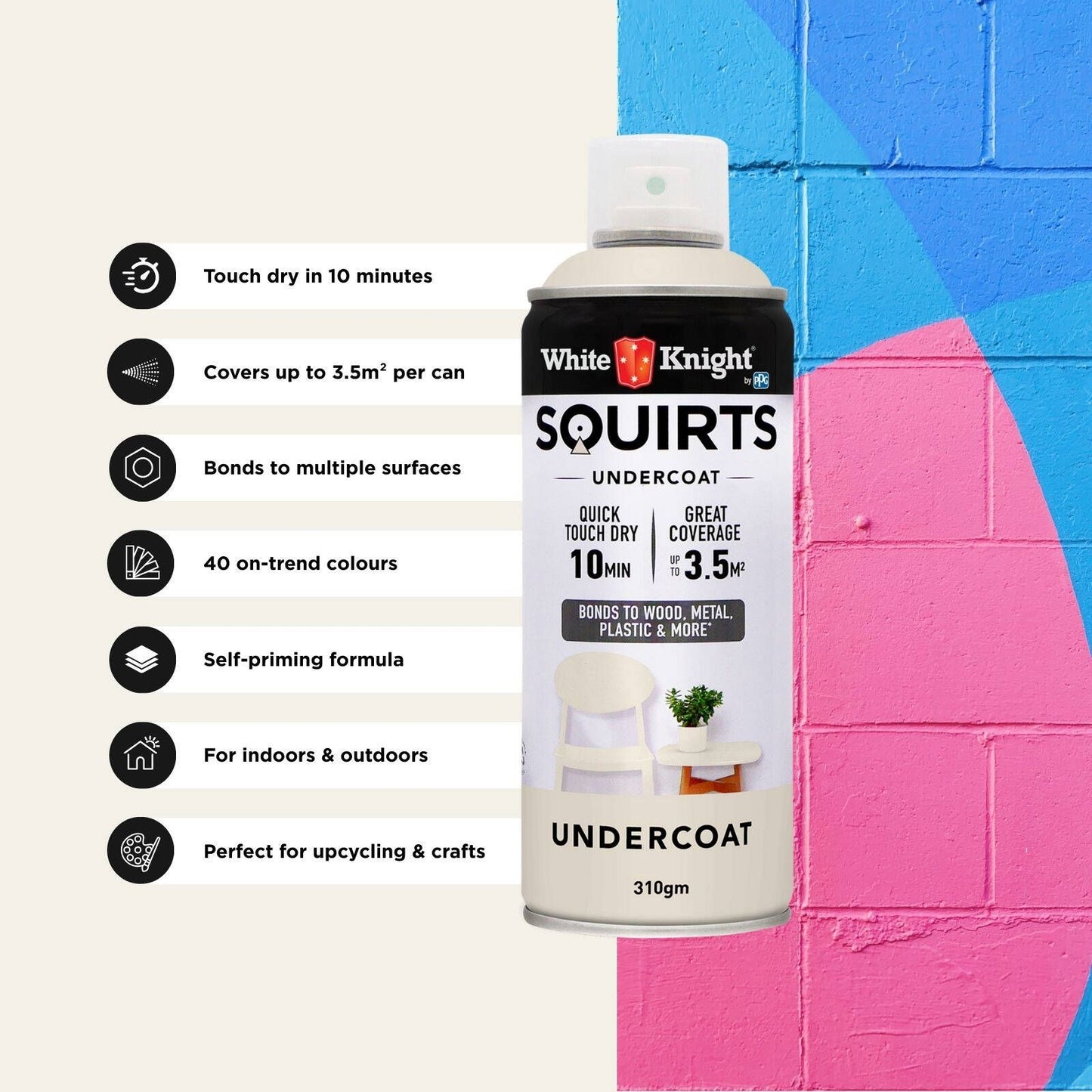 White Knight Squirts Undercoat Spray Paint - 310g