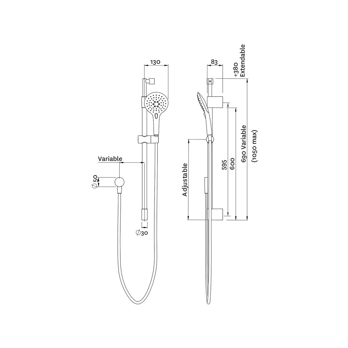 Methven Easy Click Shower - 3 Function - Telescopic Rail - Brass - Durable