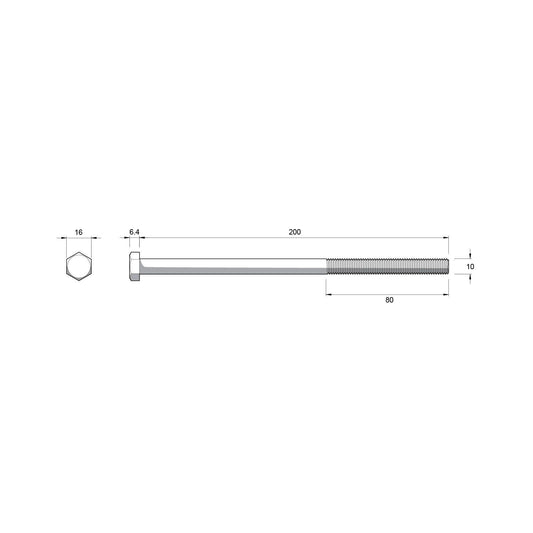 Zenith M10 x 200mm Zinc Plated Hex Head Bolts and Nuts - 2 Pack