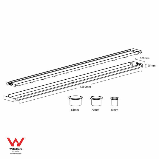 Grates 2 Go Tile Insert Shower Grate - 1250mm - UPVC - Modular Kit