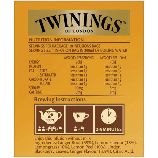 Twinings Lemon & Ginger Tea Bags 10 Pack 15g