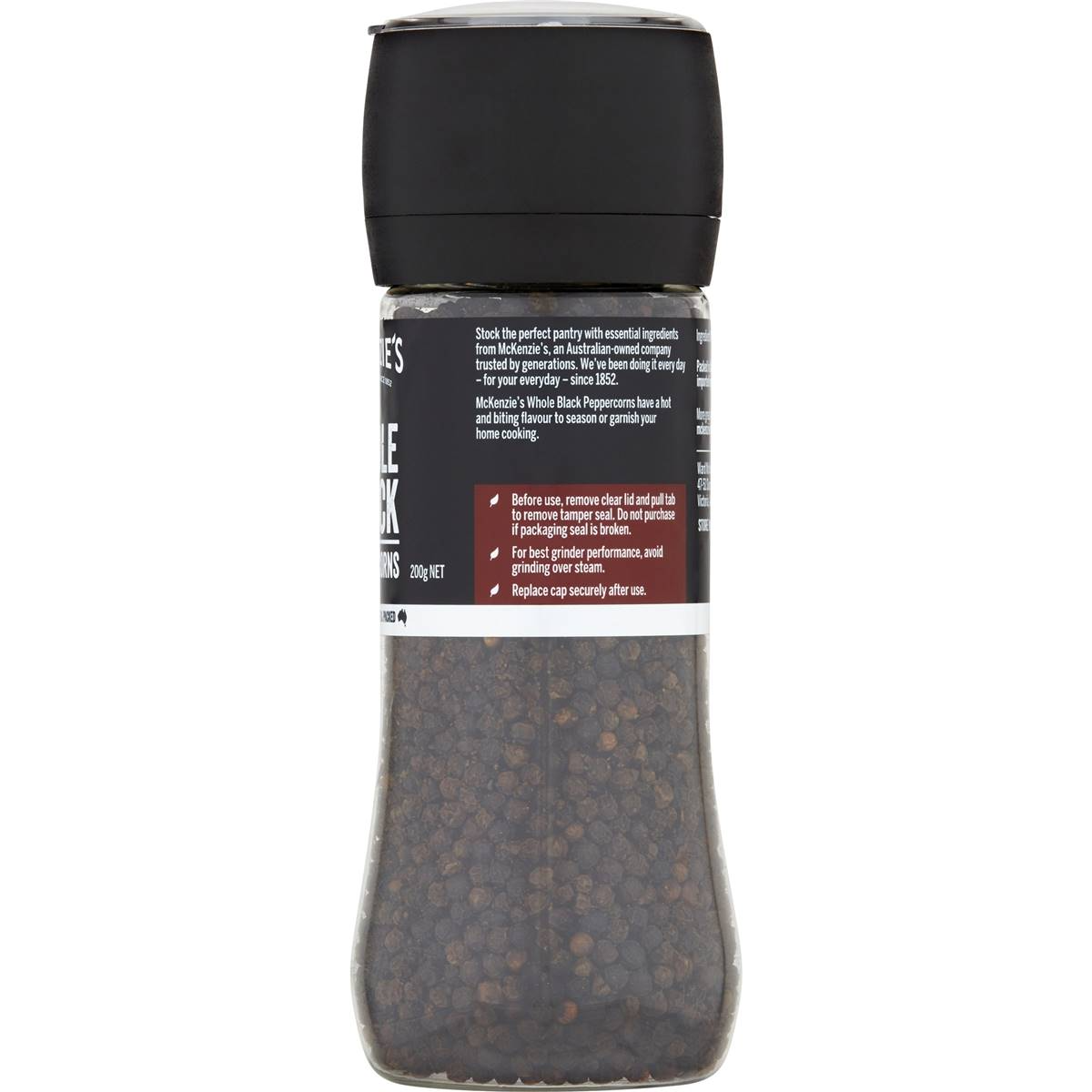 Mckenzie's Whole Black Peppercorns Grinder 200g