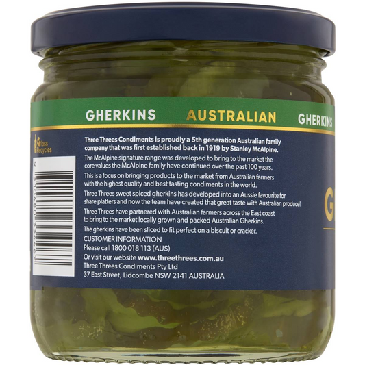 Three Threes Australian Gherkins Sweet Sliced 400g