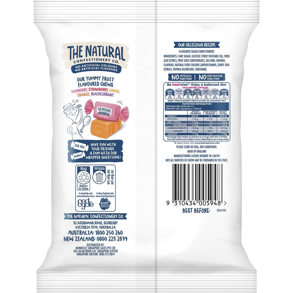 The Natural Confectionery Co. Fruity Chews Lollies 180g