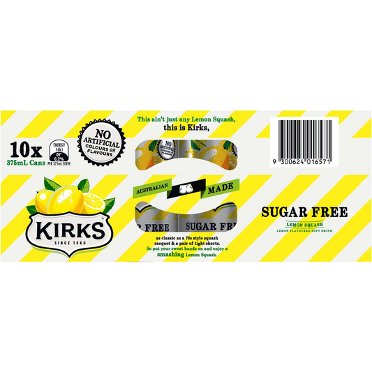 Kirks Sugar Free Lemon Squash Soft Drink Multipack Cans 375ml X10