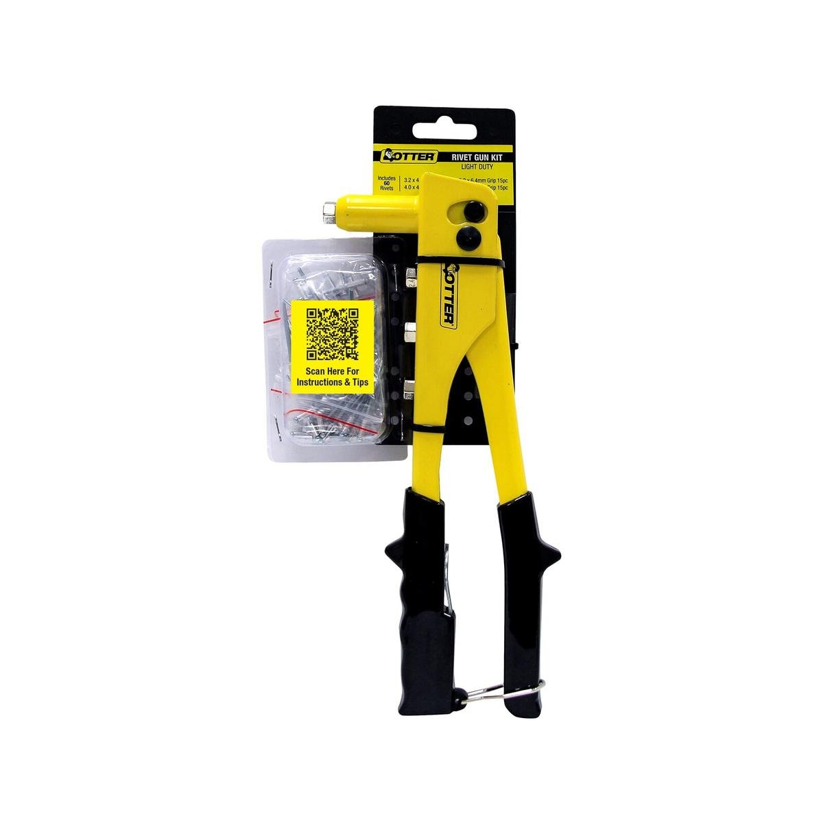 Otter Rivet Gun Kit - 60 Rivets - 120mm x 20mm x 250mm - Yellow