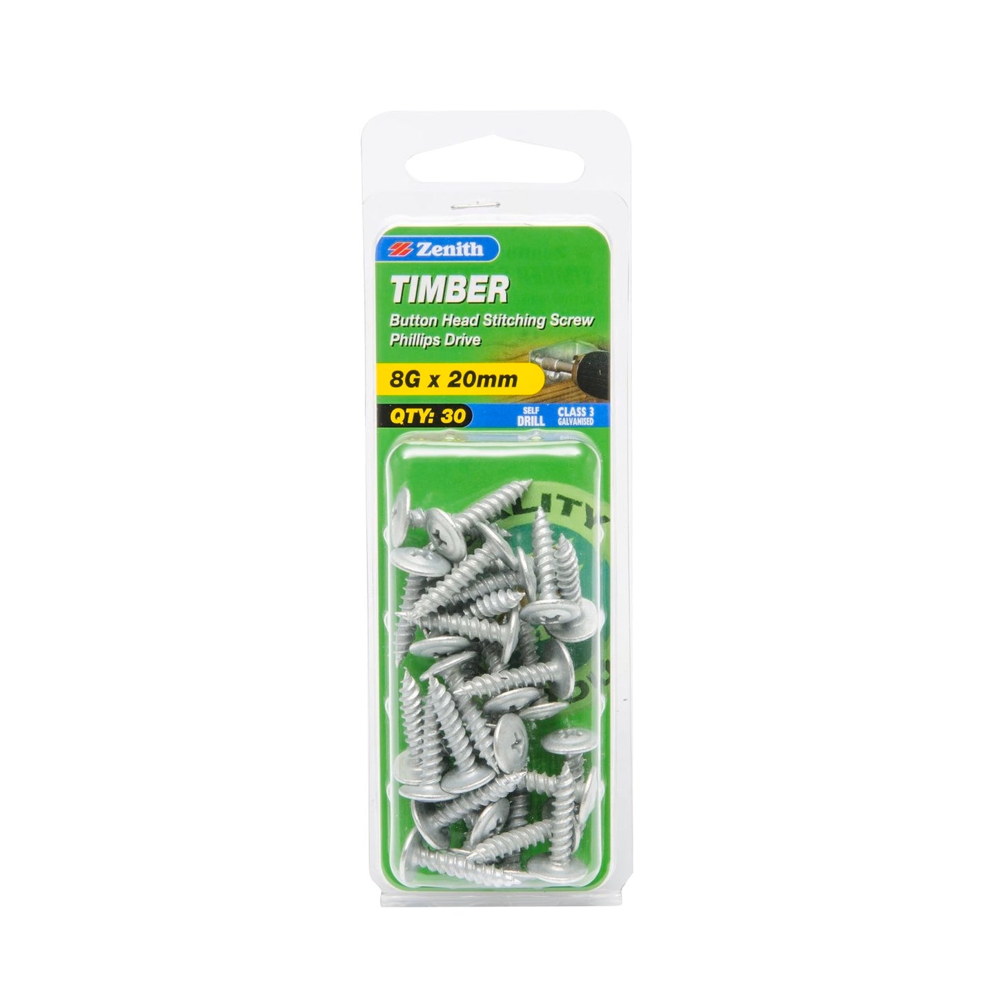 Zenith Timber Screws - 8g x 20mm - Galvanised Button Head - 30 Pack