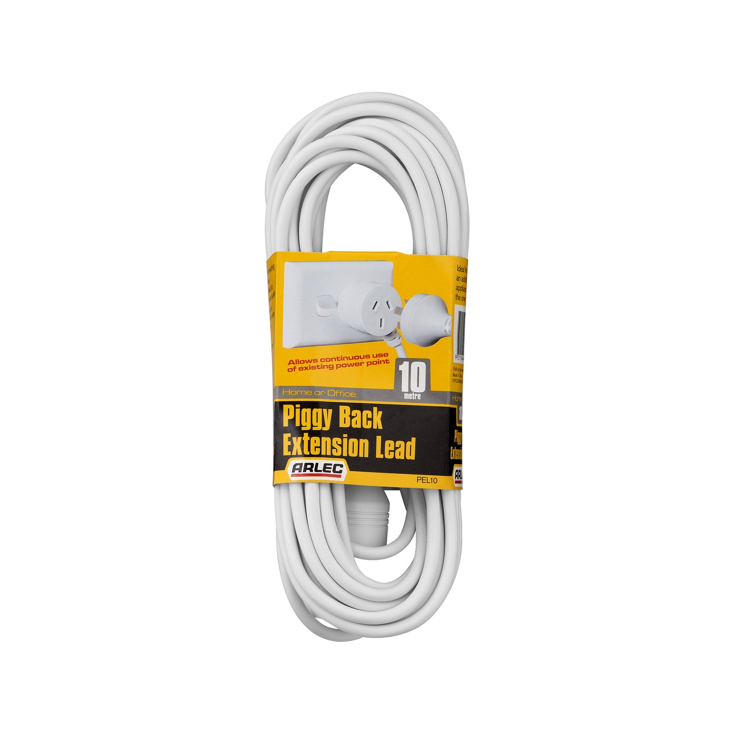 Arlec White Piggyback Extension Lead - 10m