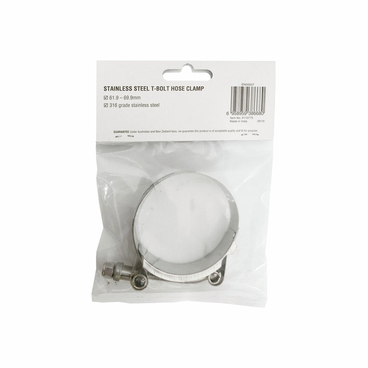 Enduraseal Stainless Steel T Bolt Hose Clamp 62-70mm - Heavy-Duty