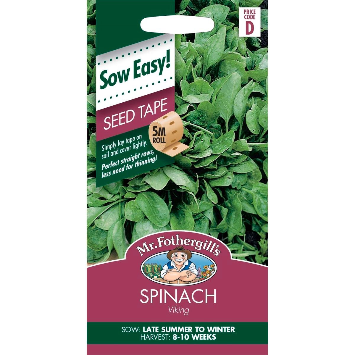 Mr Fothergill Spinach Seed Tape - 78mm x 145mm - Seeds - Quick Maturing