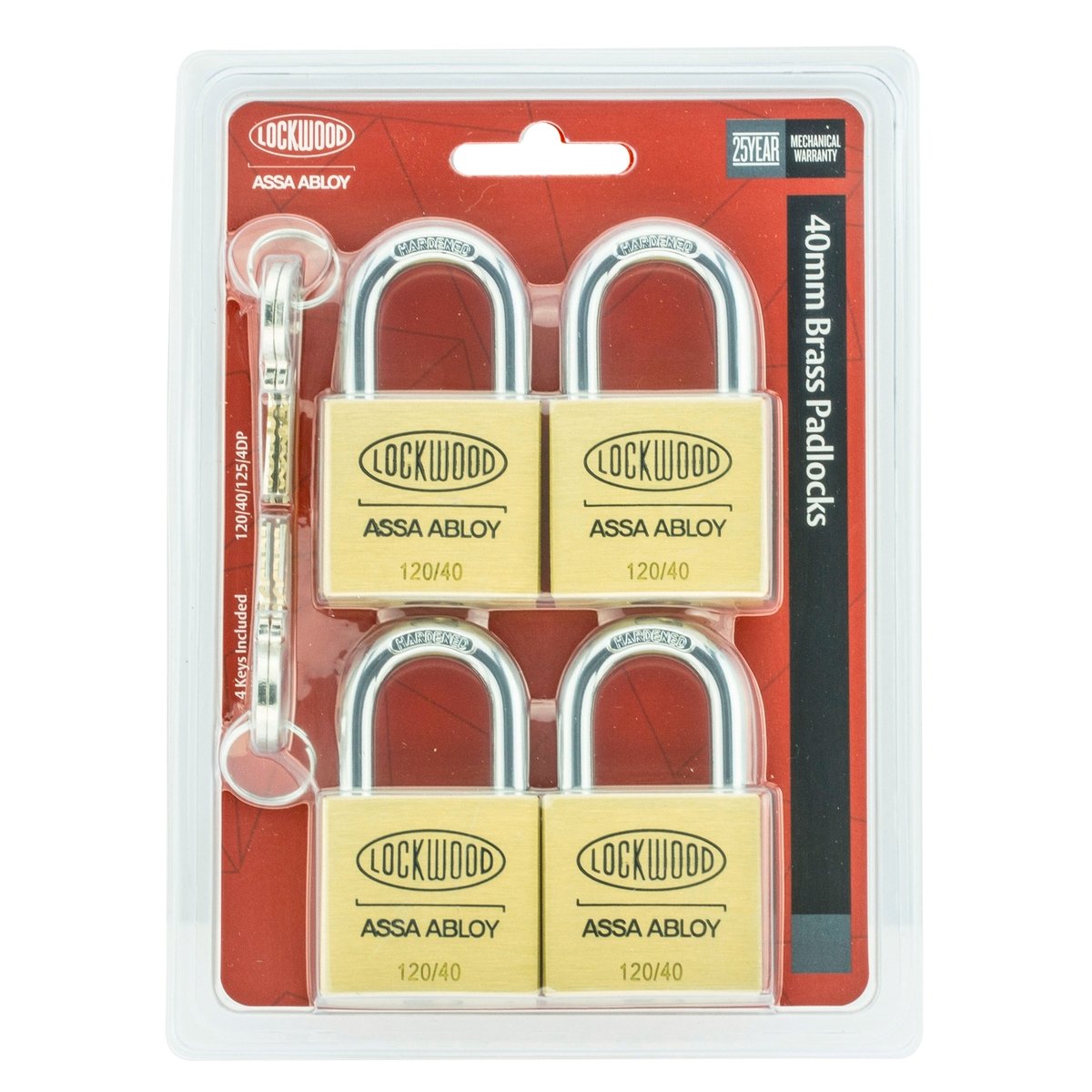 Lockwood High Security Solid Brass Padlocks 40mm 4 Pack Durable Design