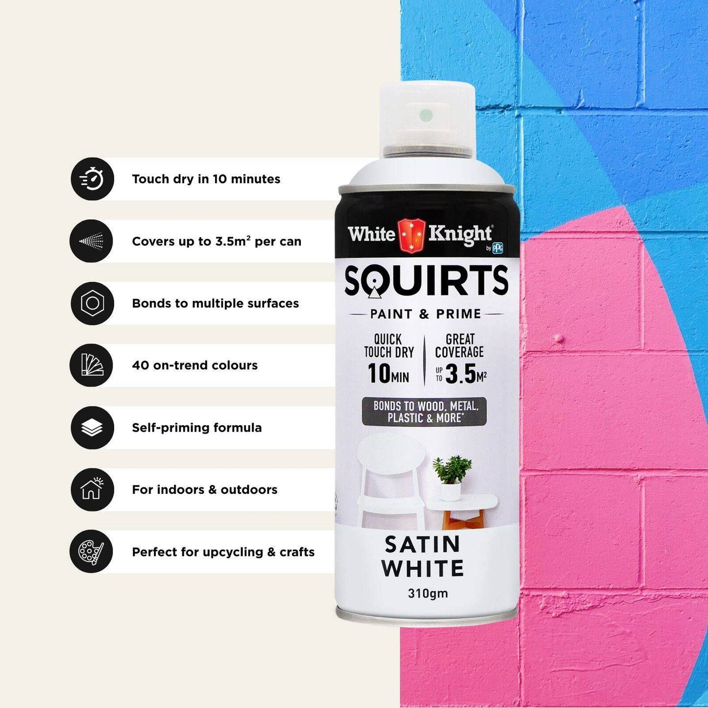 White Knight Squirts White Satin Spray Paint - 310g