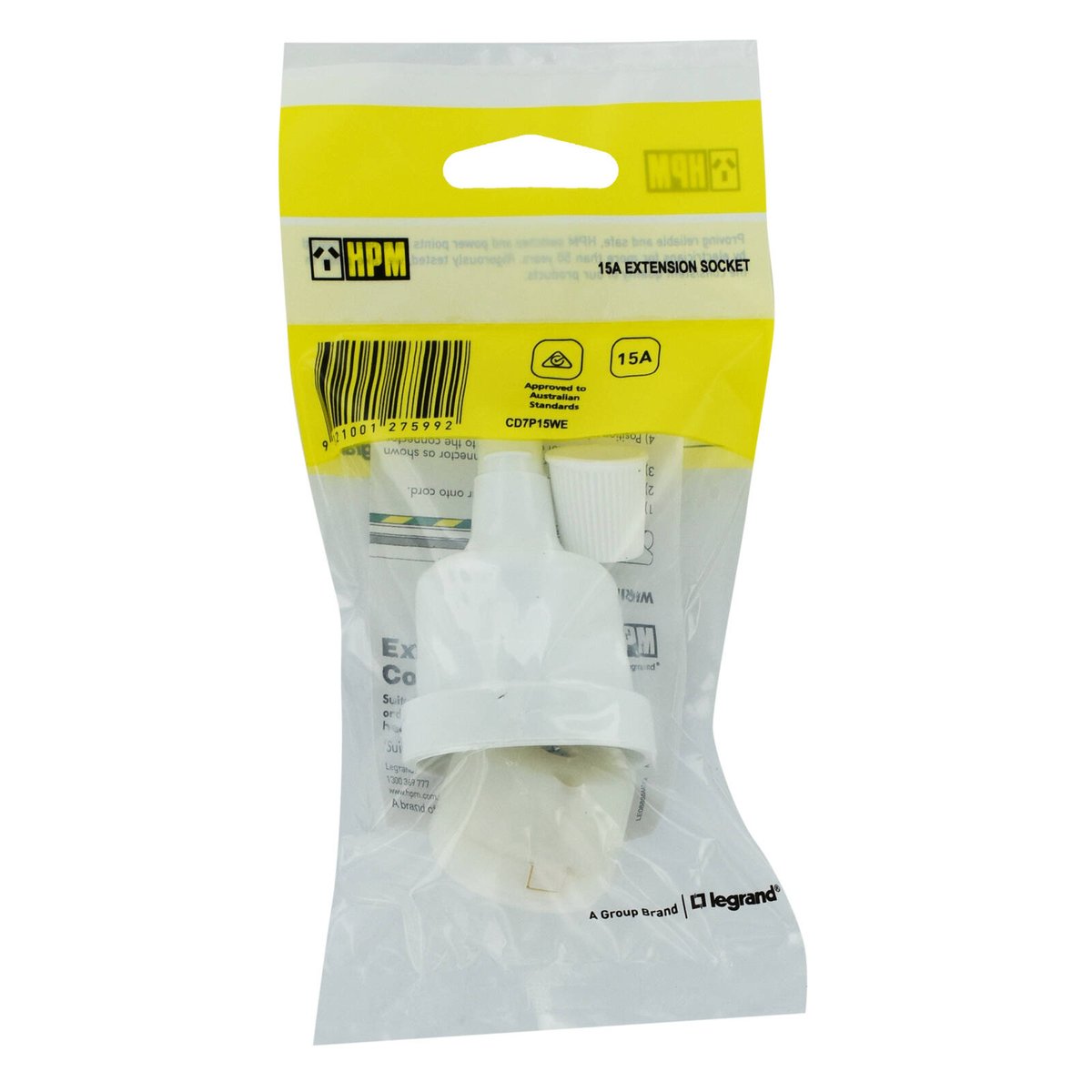 HPM 15A Extension Socket Plug - White - PVC - Safe & Durable