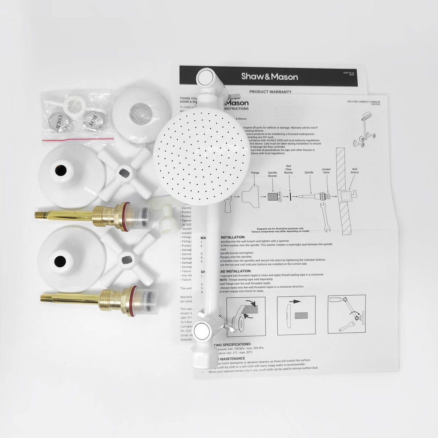 Shaw Mason Shower Set - 4 Star - 7.5L/min - White