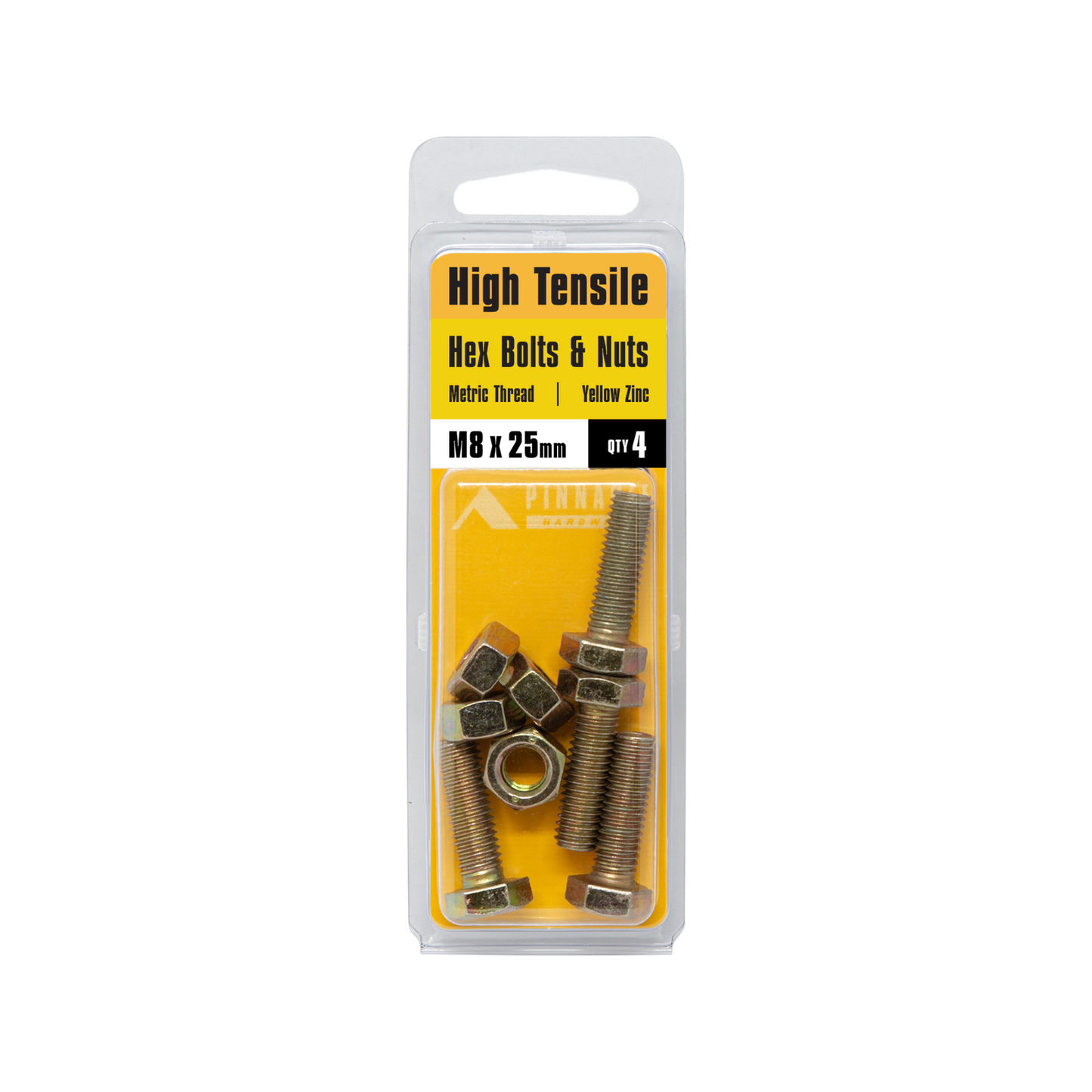 Pinnacle Hex Bolt and Nut - M8 x 25mm - Yellow - 4 Pack