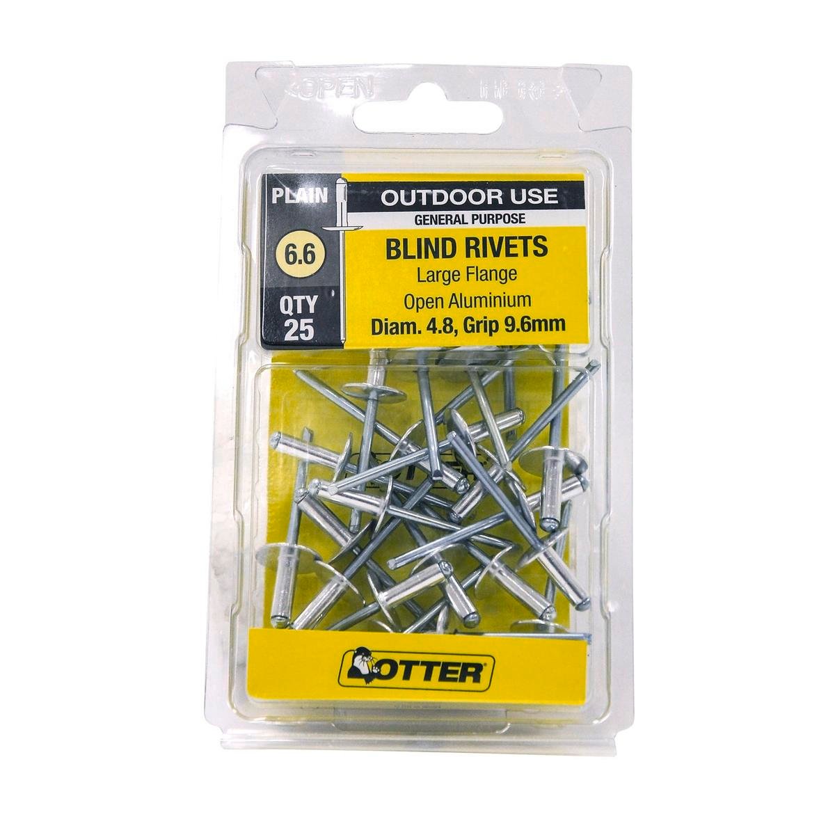 Otter Large Flange Rivets - 8 x 9mm - Aluminium - Increased Holding Power - 25 Pack