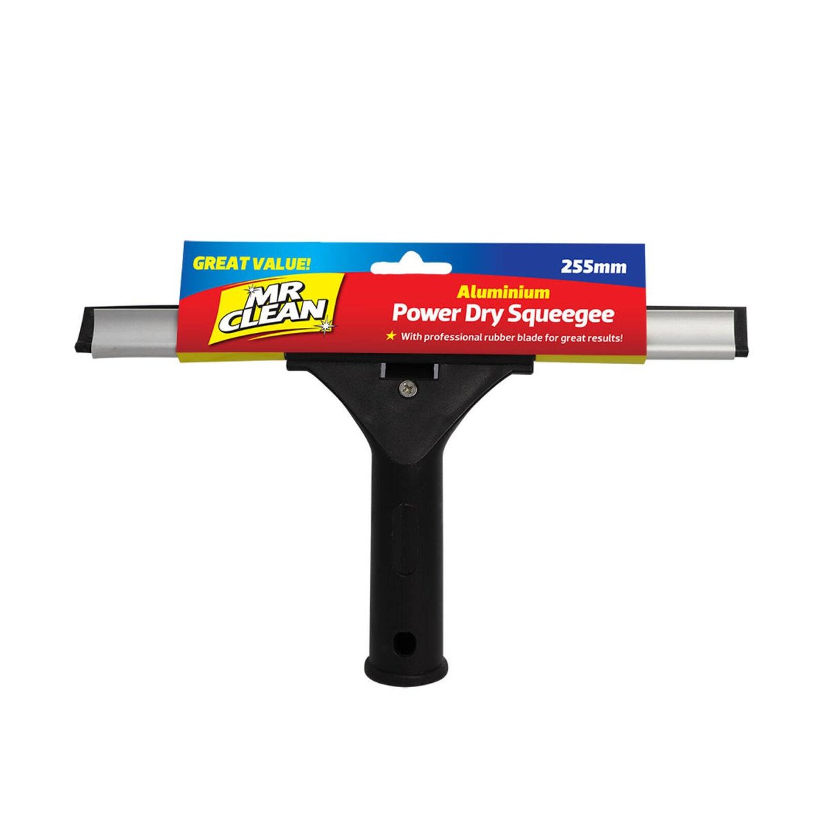 Mr Clean Power Dry Squeegee 255mm Aluminium Rubber Streak Free