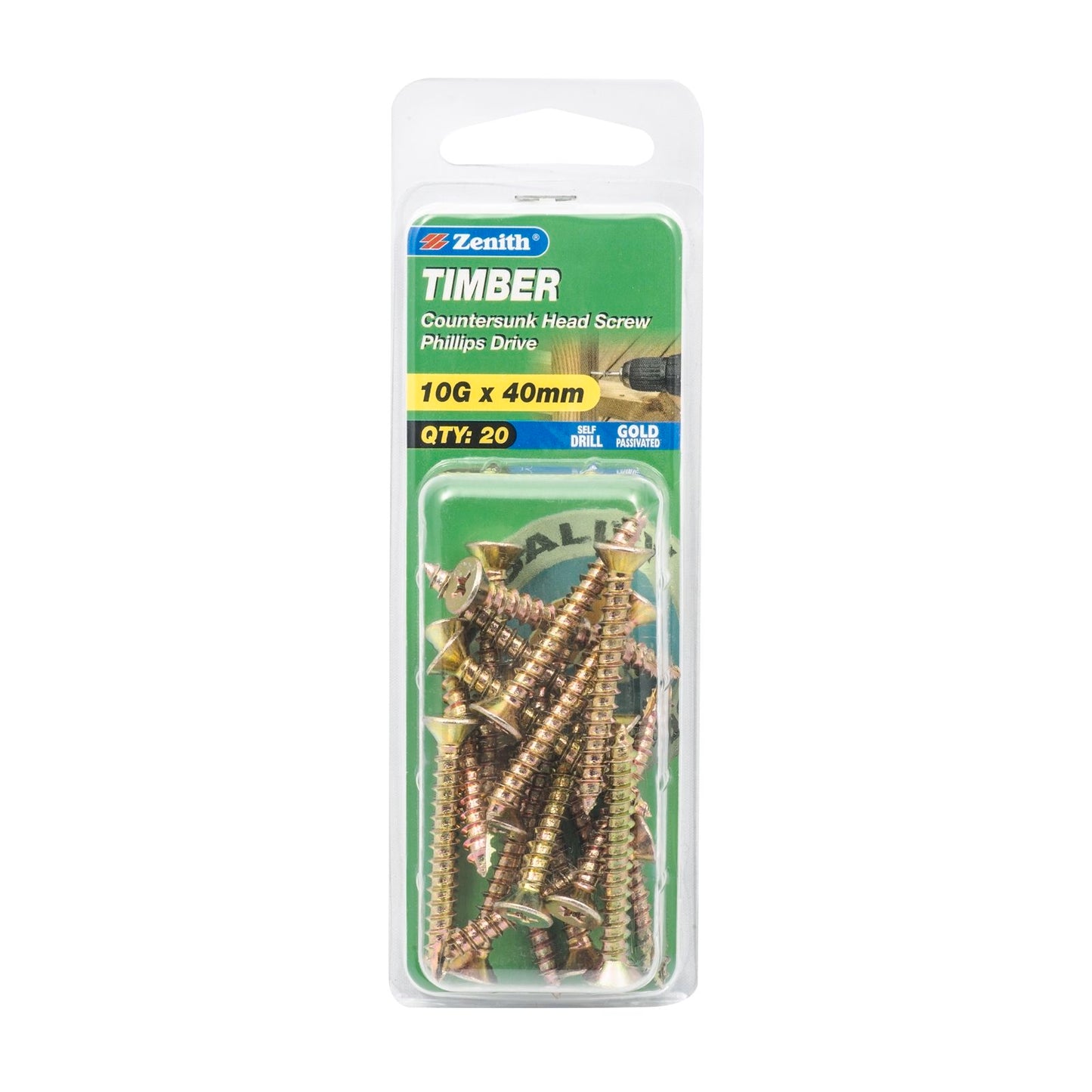 Zenith Timber Screws - 10g x 40mm - Gold - 20 Pack